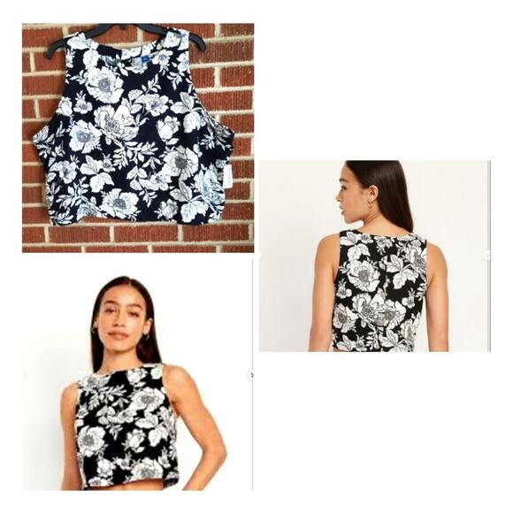 XXL Old Navy Linen Blend Back Button Floral Cropped Top Blouse Women's Shirt NWT - Picture 1 of 8